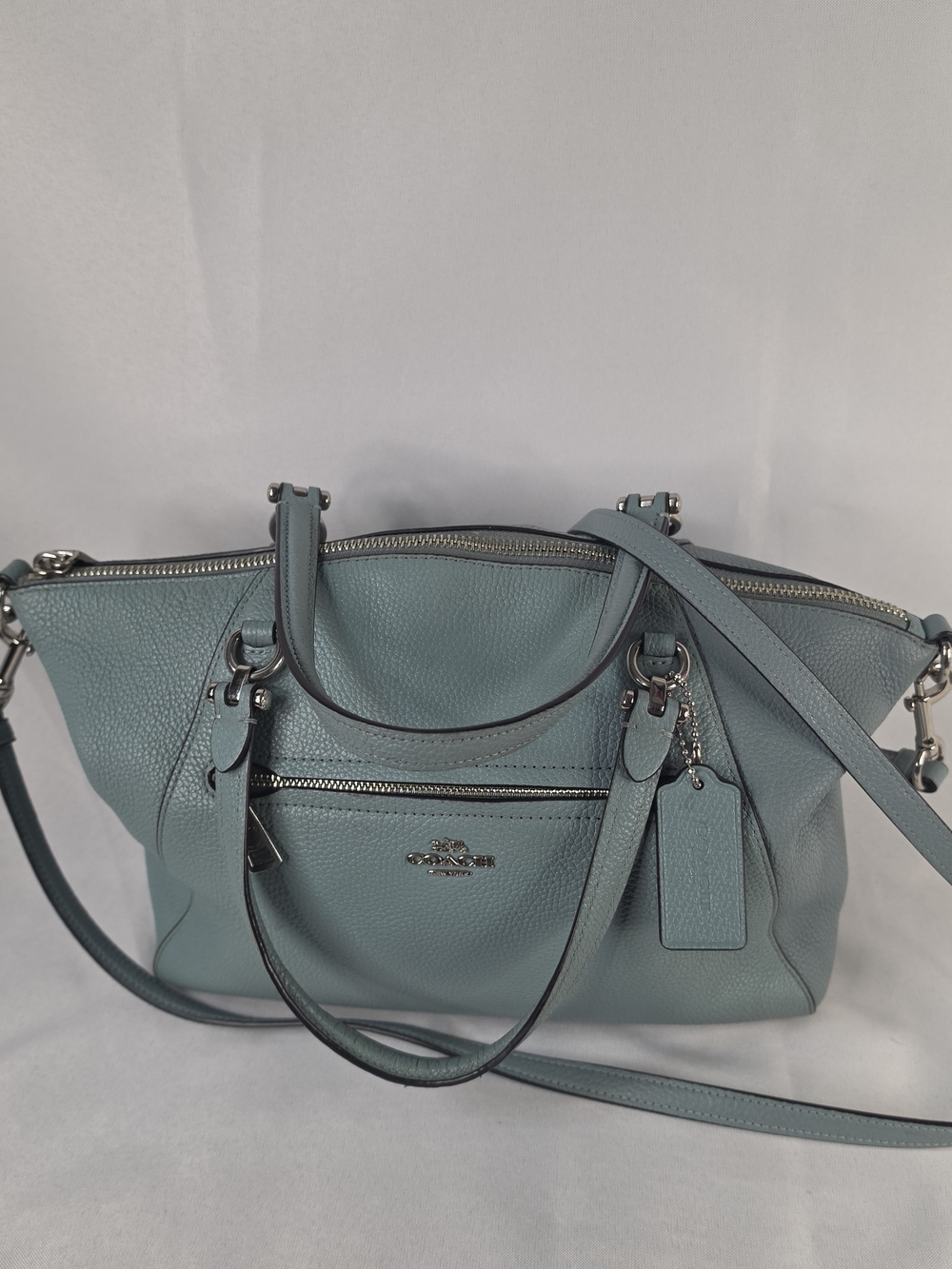 Coach Prairie Satchel Light Blue Polished Pebble Leather 58874 OS